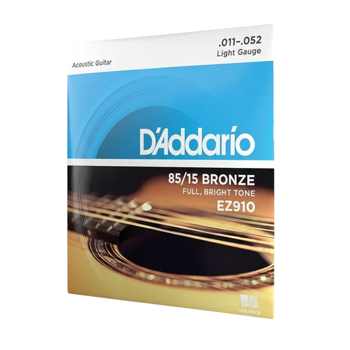 D'Addario acoustic guitar string set packaging with brand name and product details.