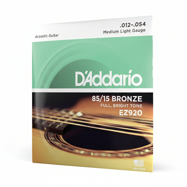 D'Addario acoustic guitar string set packaging with brand name and product details.