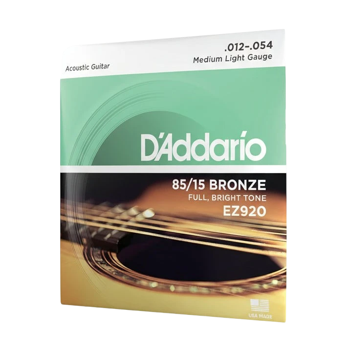 D'Addario acoustic guitar string set packaging with brand name and product details.
