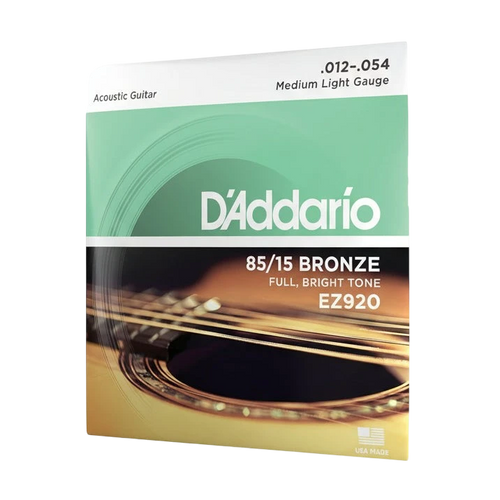 D'Addario acoustic guitar string set packaging with brand name and product details.
