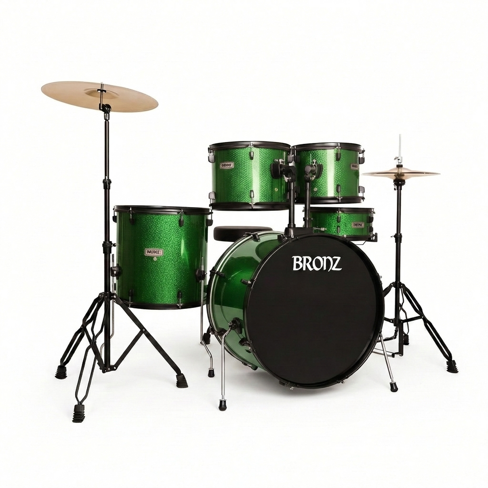 Green drum set with 'Bronz' branding on a white background