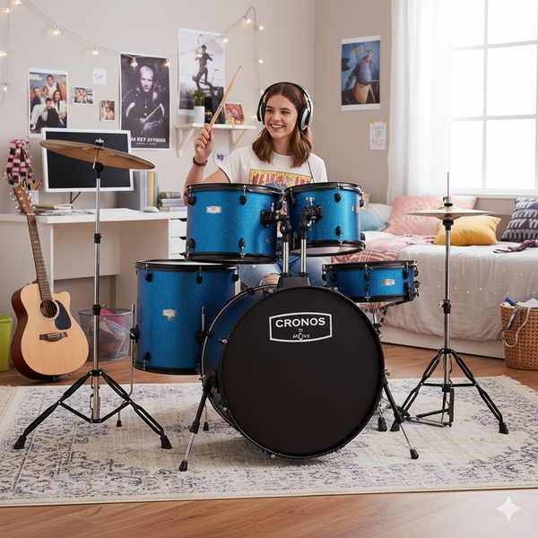 Arctic Cronos 5-Piece Acoustic Drum Kit (Blue) with Cymbals, Sticks & Throne