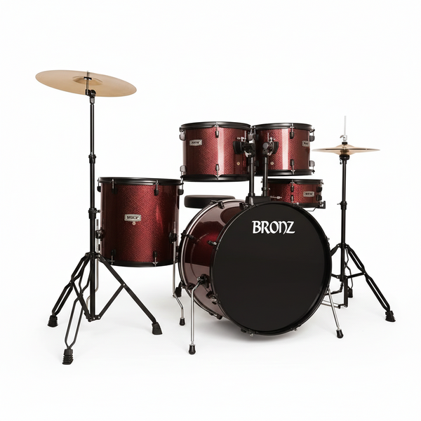 BRONZ Wine Red 5-Piece Acoustic Drum Kit with Hardware & Throne