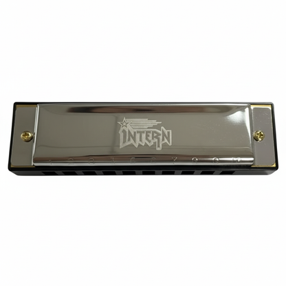 Intern Key C 10-Hole Diatonic Mouth Organ Harmonica with Case & Cleaning Cloth – Silver
