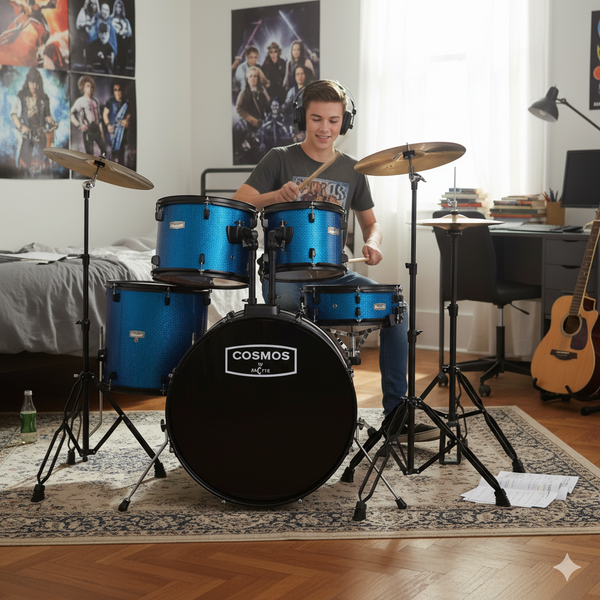 Arctic Cosmos 5-Piece Complete Acoustic Drum Kit (Blue) - Full Set with Hardware & Throne