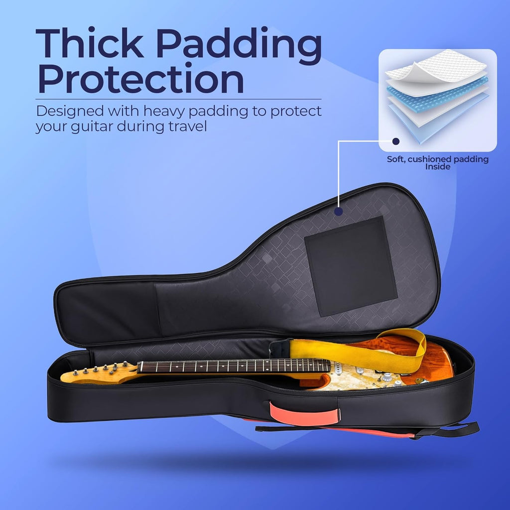 Guitar case with thick padding protection on a blue background