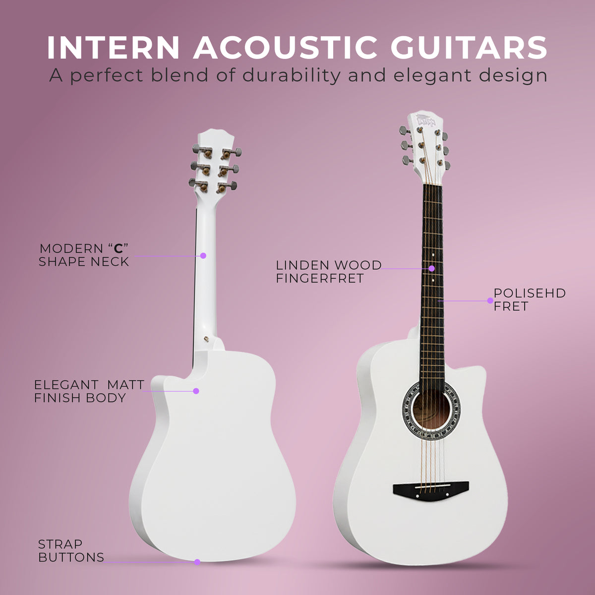Intern INT-38C-WH | 38" Acoustic Guitar Kit - White Matte Finish