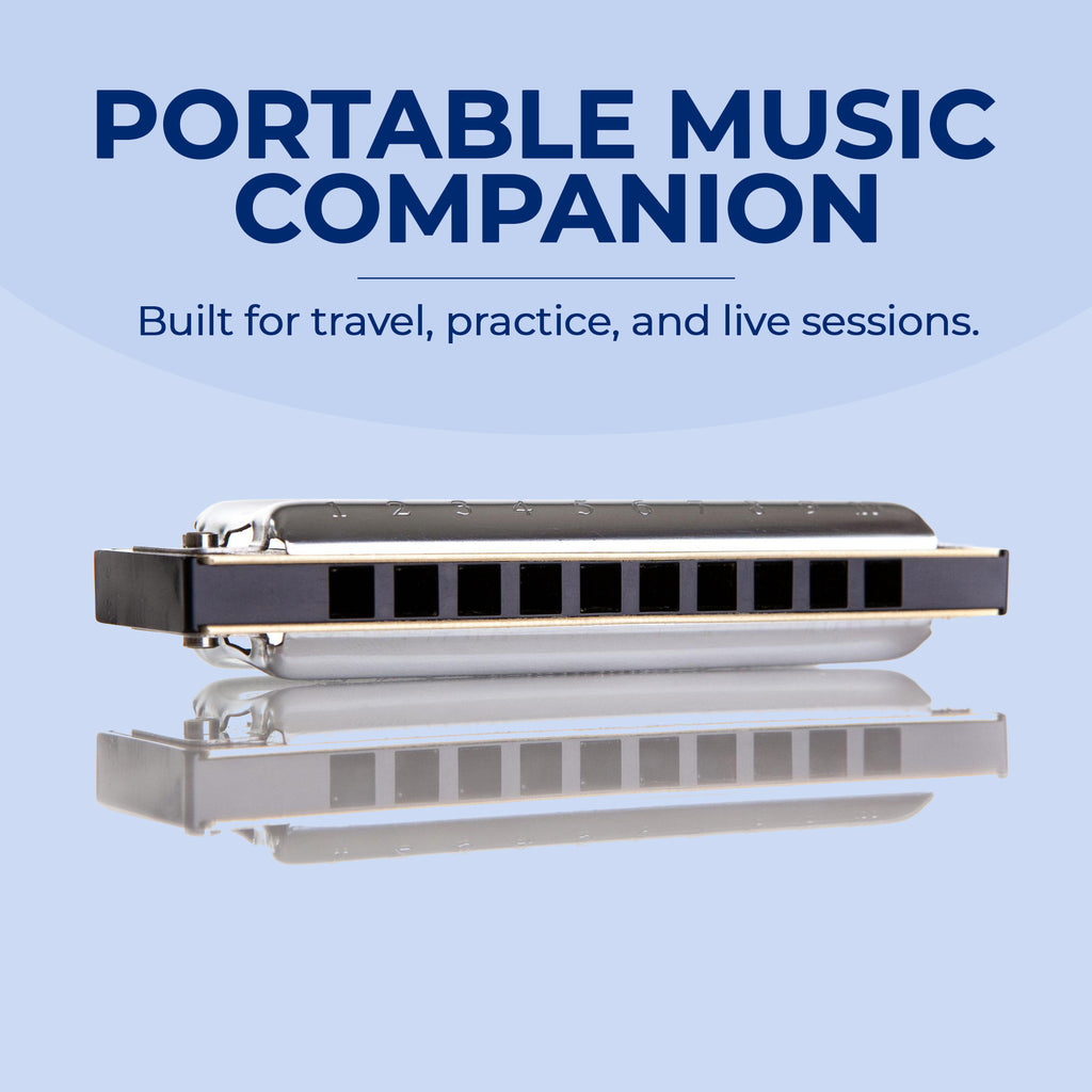 Intern Key C 10-Hole Diatonic Mouth Organ Harmonica with Case & Cleaning Cloth – Silver