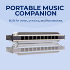 Intern Key C 10-Hole Diatonic Mouth Organ Harmonica with Case & Cleaning Cloth – Silver
