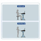 Illustration comparing sitting and standing positions for using a keyboard.