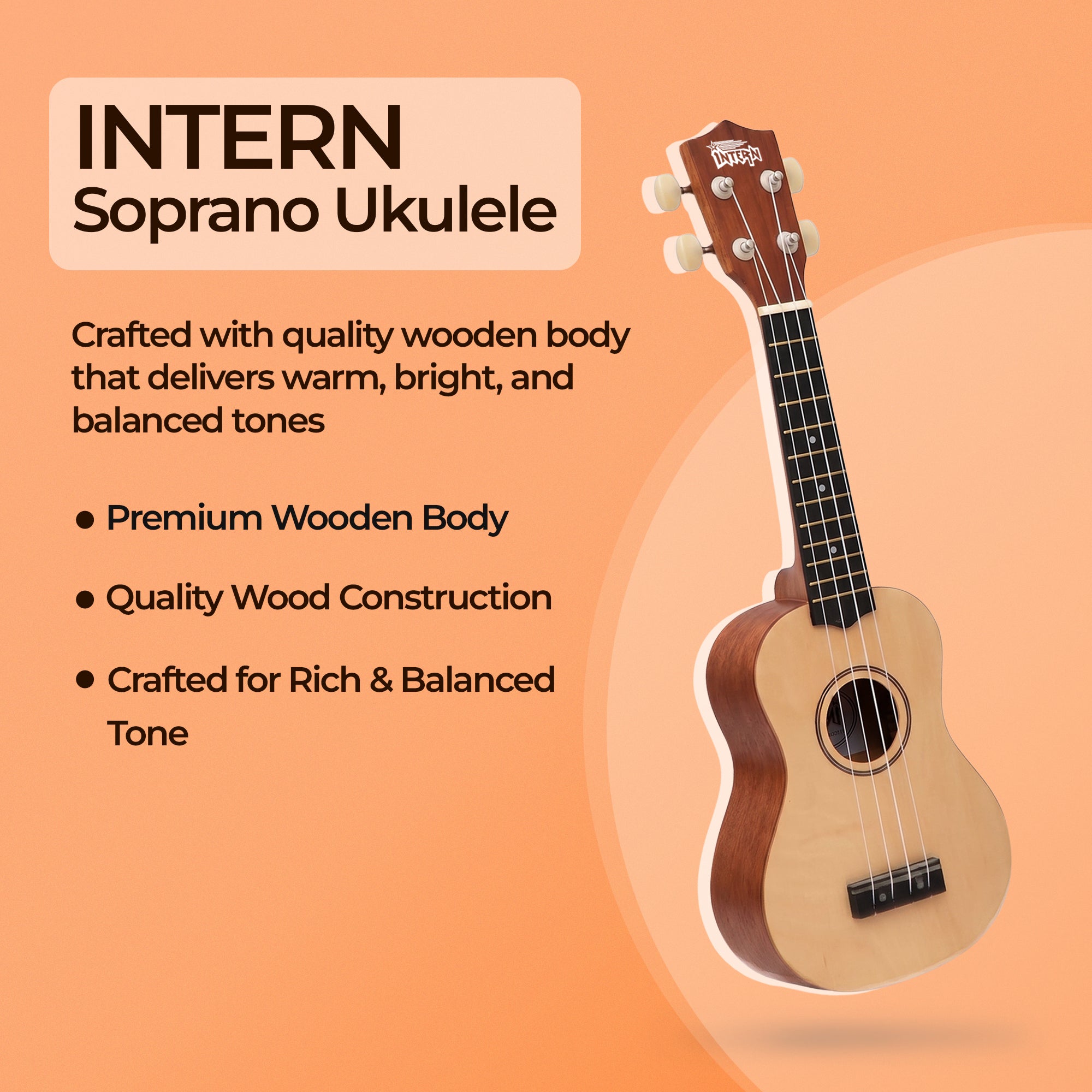 Intern 21 Inch Soprano Ukulele with Carry Bag