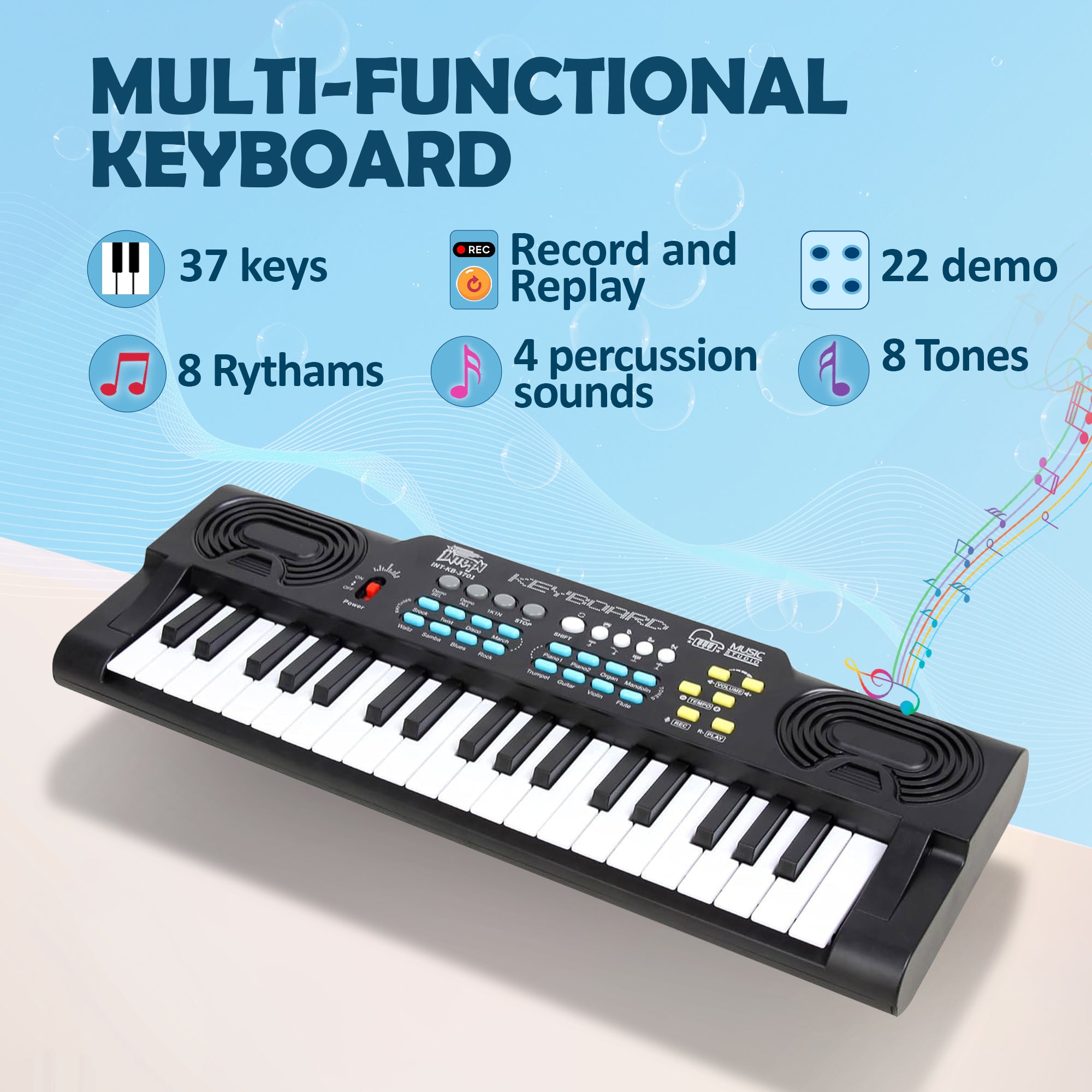Intern 37-Key Mini Keyboard Piano with Microphone and Power Adapter