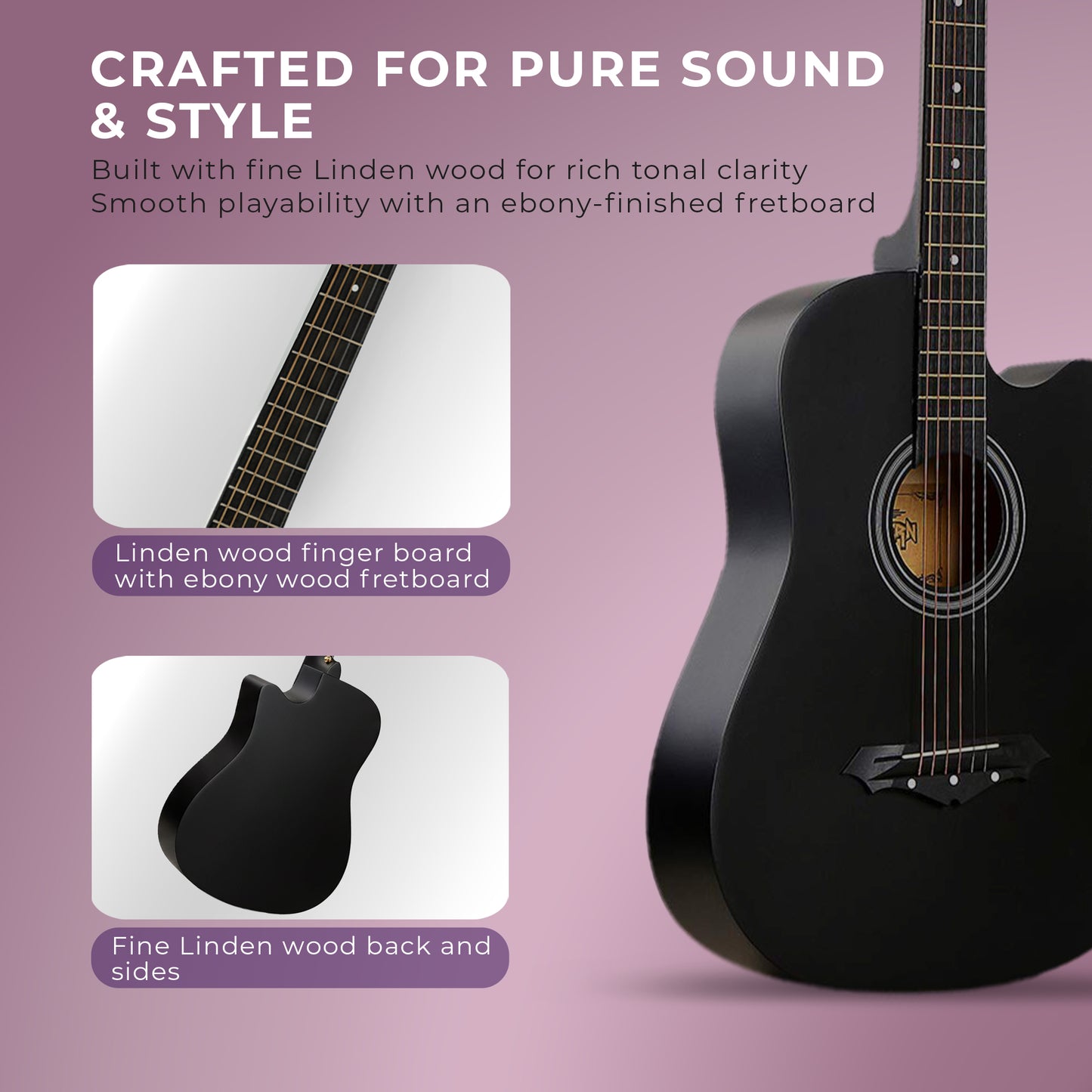 Intern INT-38C | 38" Acoustic Guitar Kit - Matte Black Finish