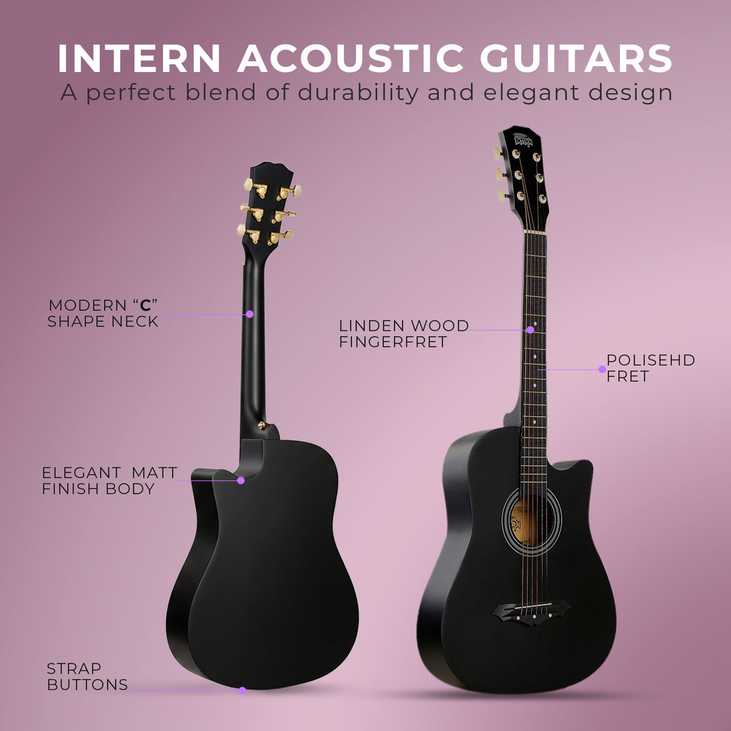 Intern INT-38C-BK | 38" Acoustic Guitar Kit - Matte Black Finish