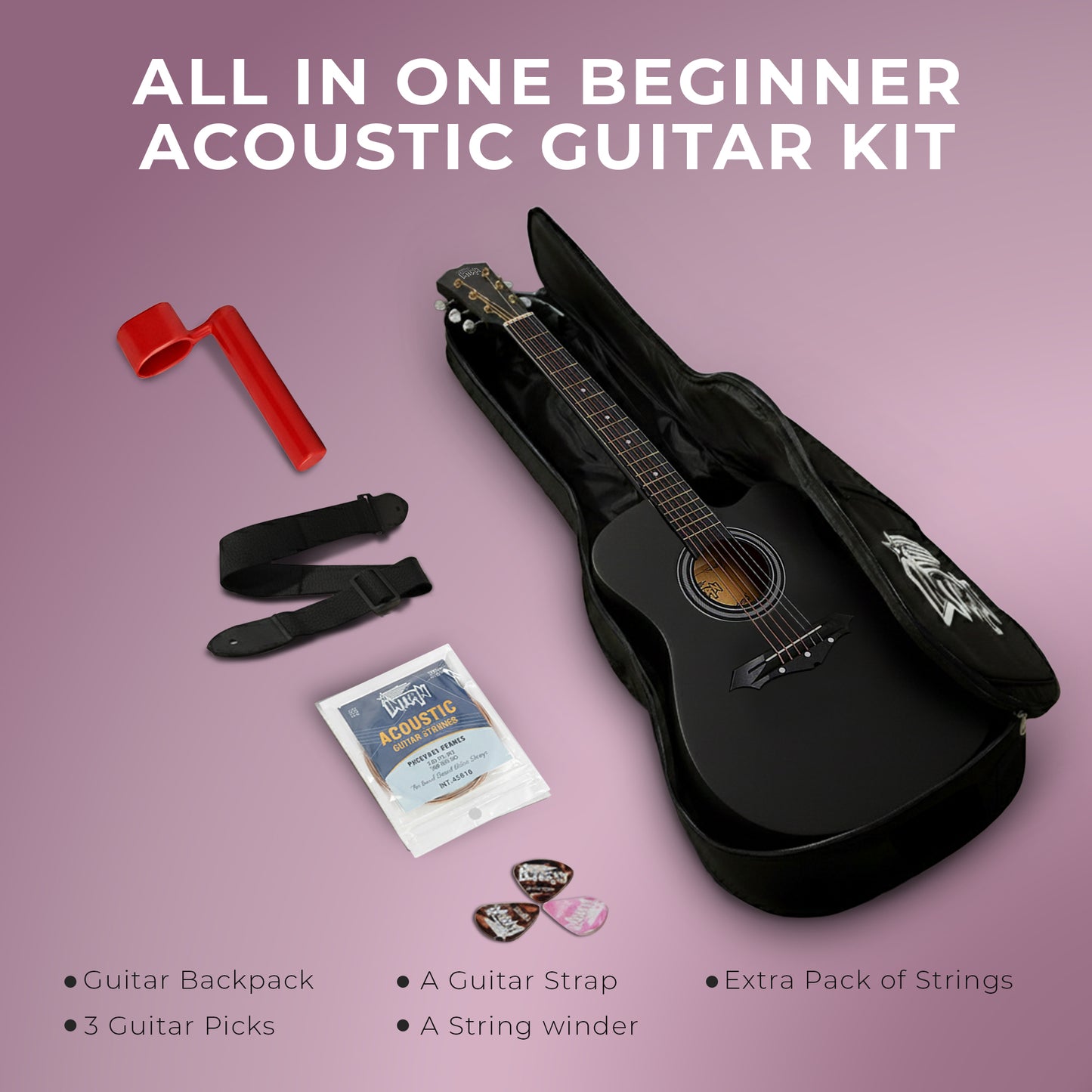 Intern INT-38C | 38" Acoustic Guitar Kit - Matte Black Finish