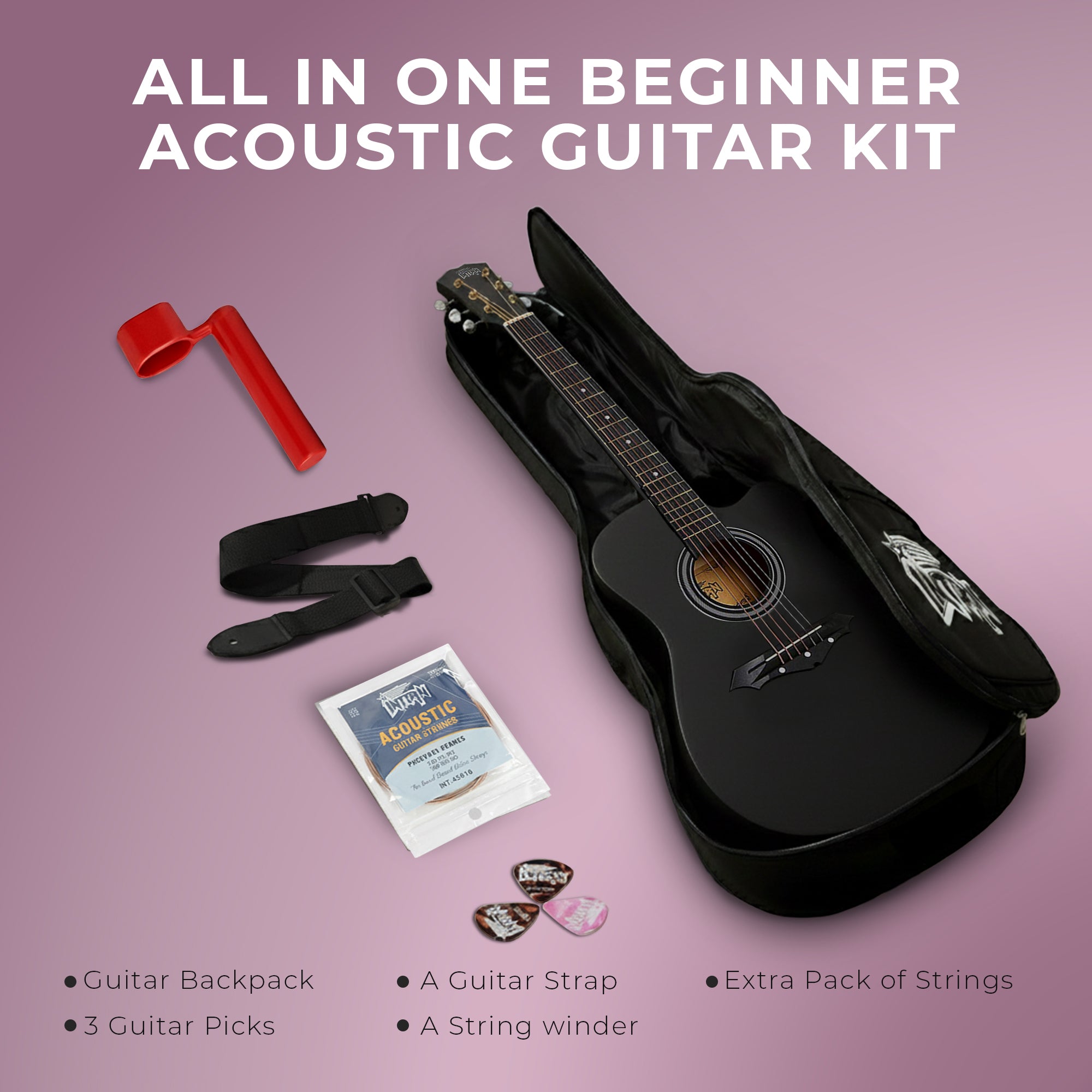 Intern INT-38C-BK | 38" Acoustic Guitar Kit - Matte Black Finish