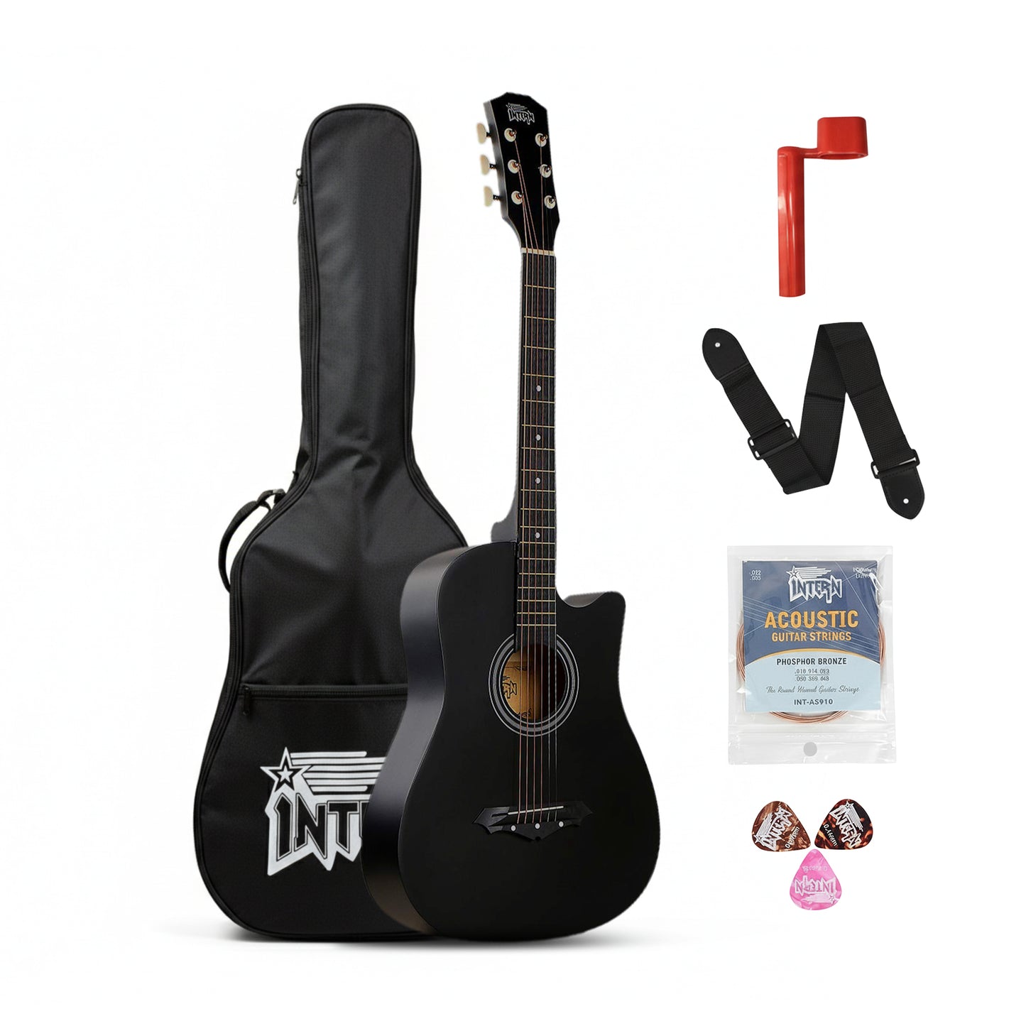 Intern INT-38C | 38" Acoustic Guitar Kit - Matte Black Finish