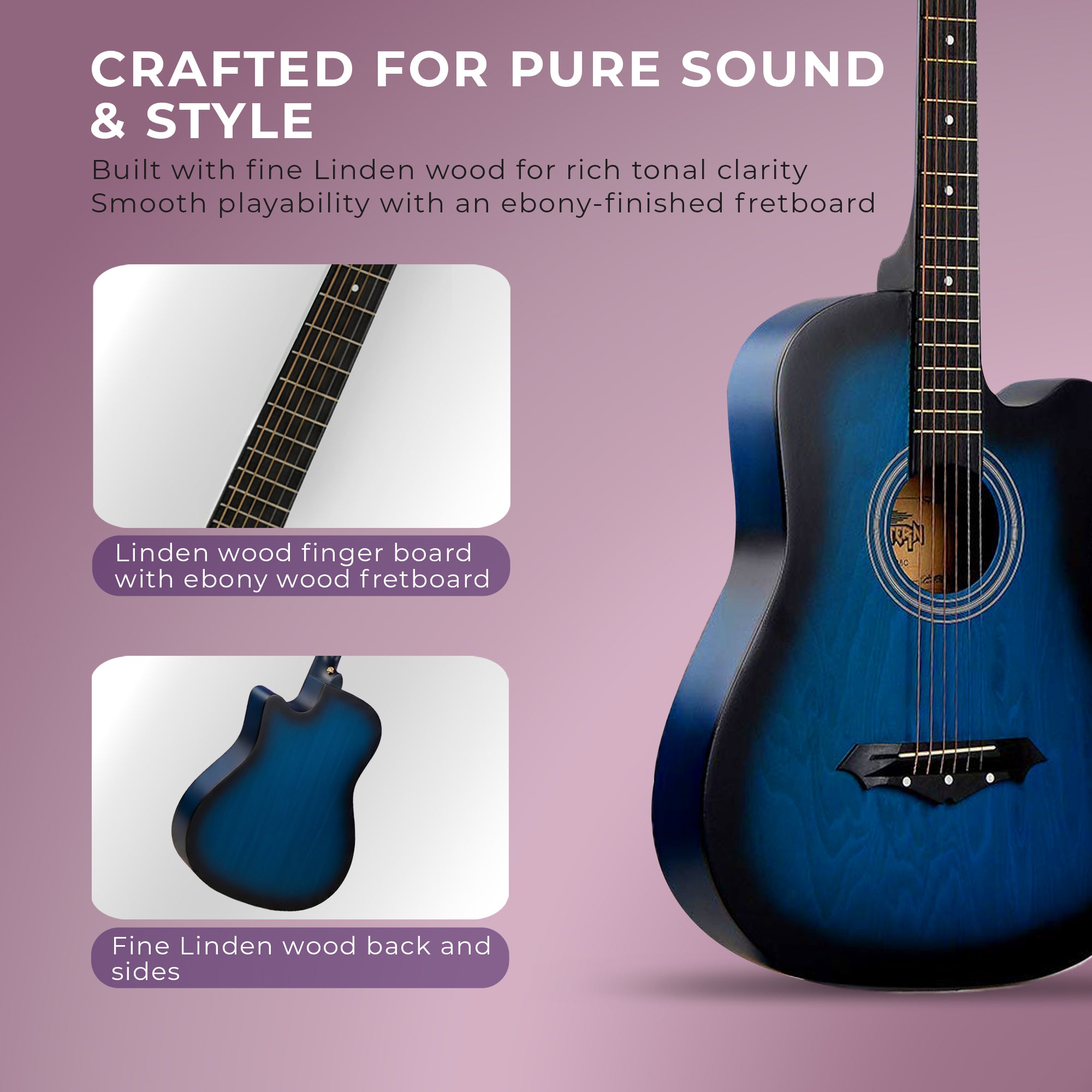 Intern INT-38C-BL | 38" Acoustic Guitar Kit - Blue Matte Finish
