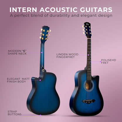 Intern INT-38C | 38" Acoustic Guitar Kit - Blue Matte Finish