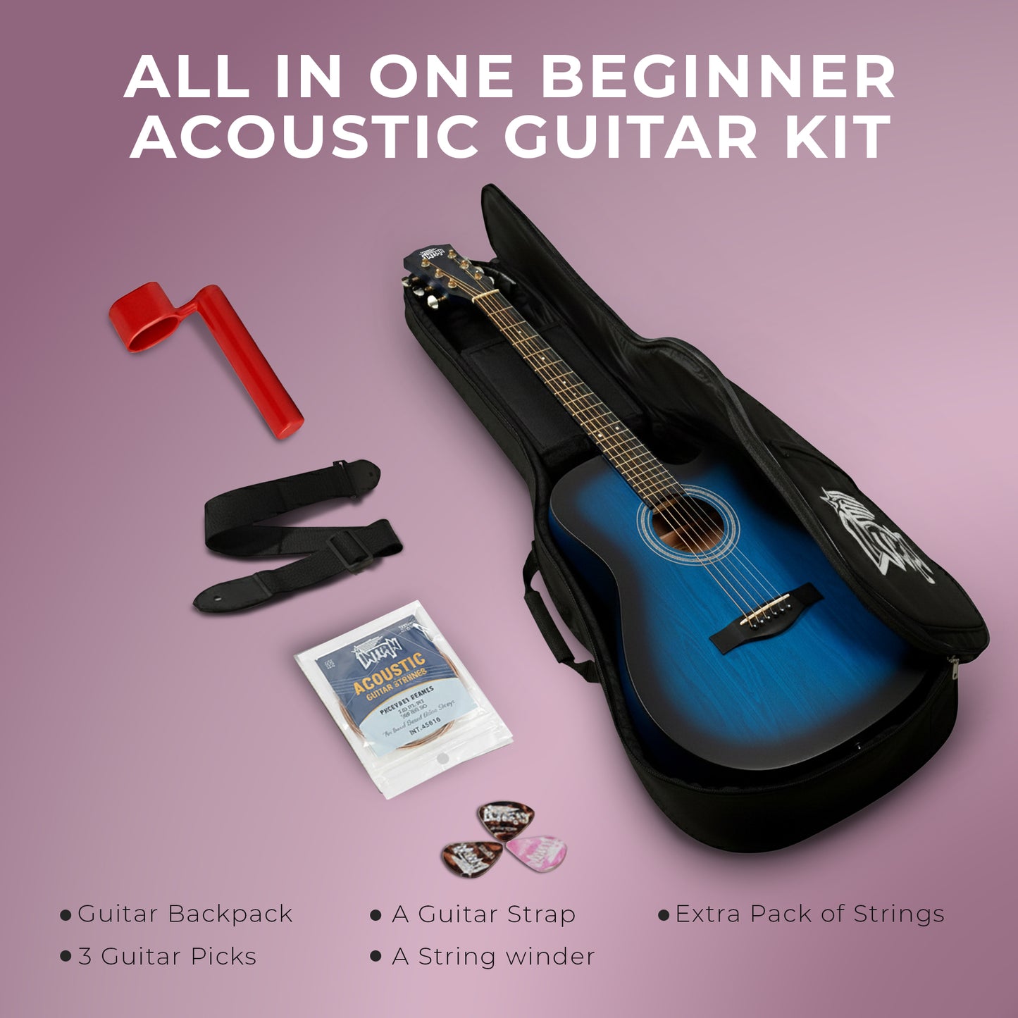 Intern INT-38C | 38" Acoustic Guitar Kit - Blue Matte Finish