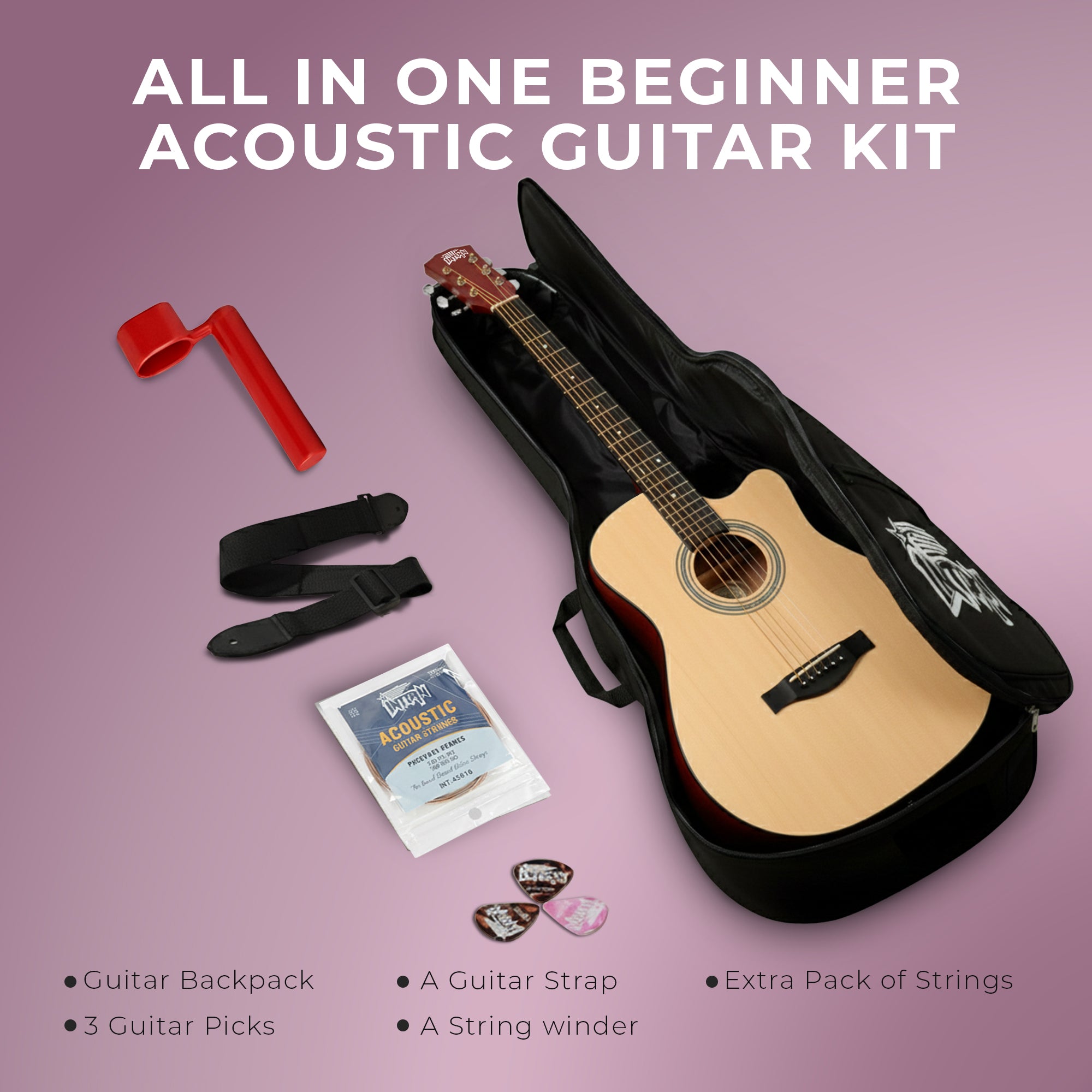 Intern INT-38C-NT | 38" Acoustic Guitar Kit - Natural Matte Finish