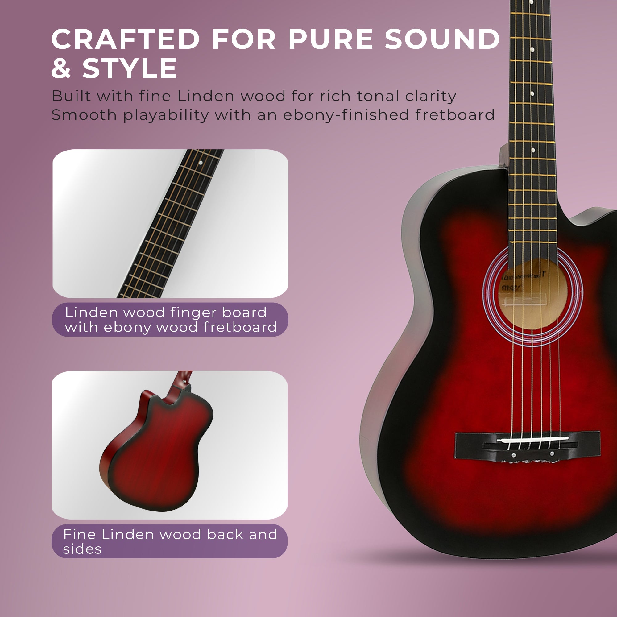 Intern INT-38C-RD | 38" Acoustic Guitar Kit - Red Matte Finish