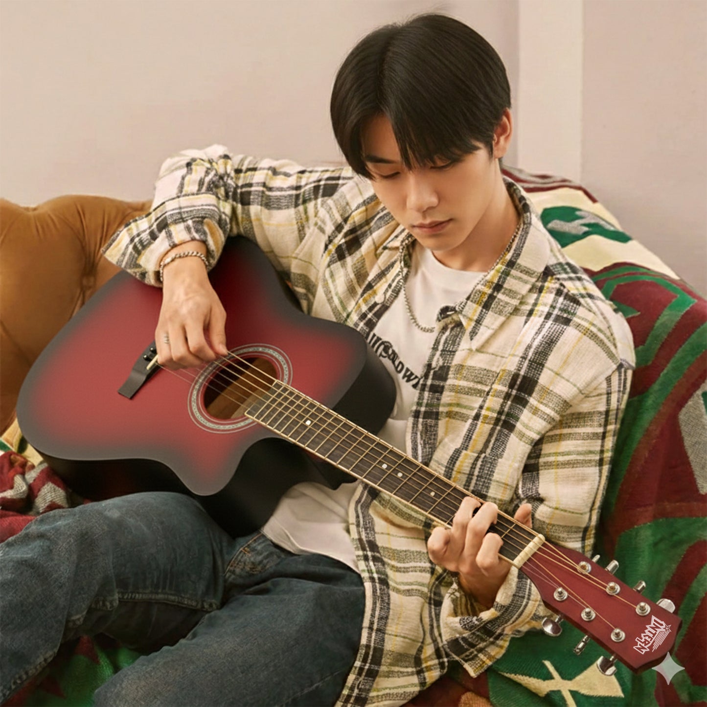 Intern INT-38C | 38" Acoustic Guitar Kit - Red Matte Finish