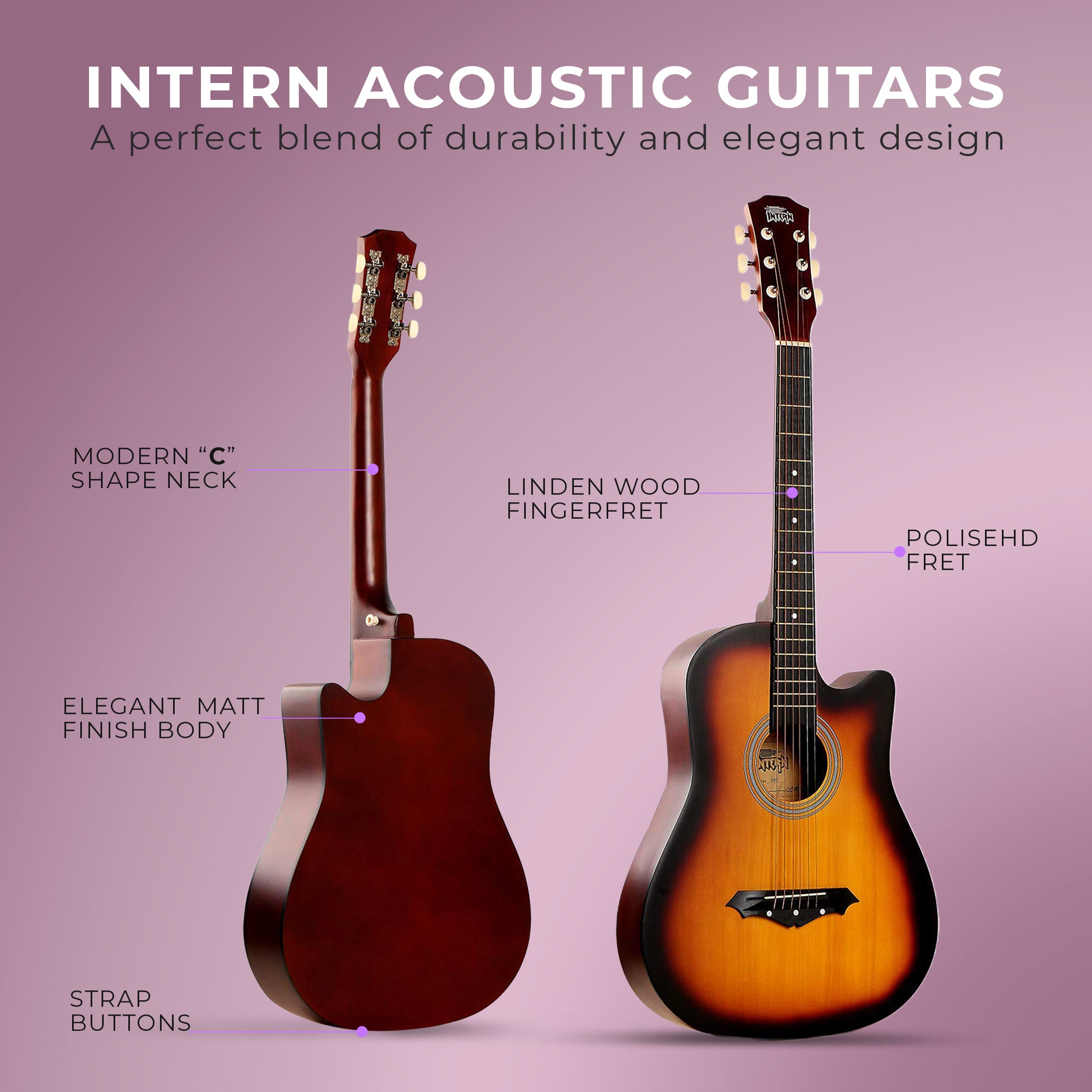 Intern INT-38C-SB | 38" Acoustic Guitar Kit - Sunbrust Matte Finish