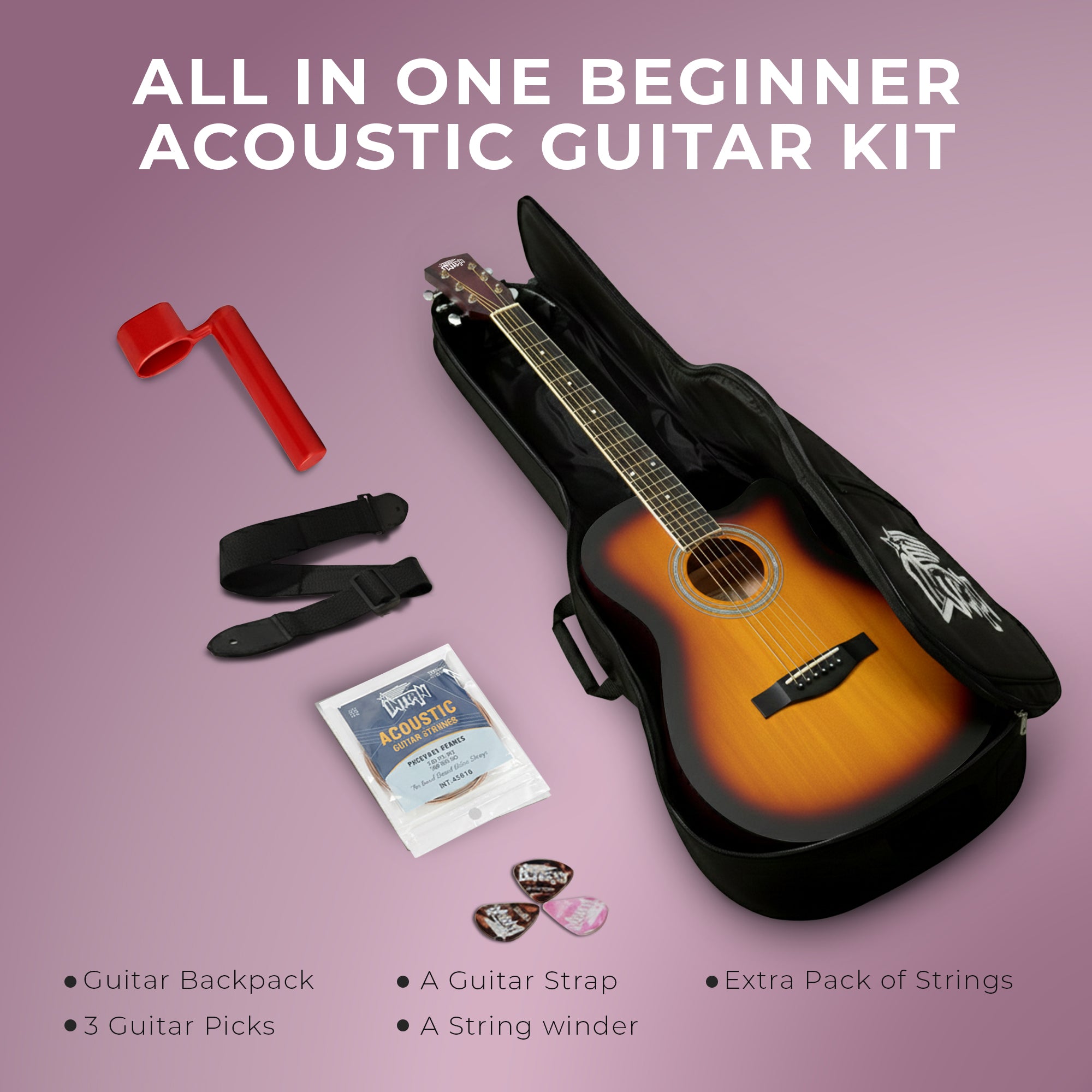 Intern INT-38C-SB | 38" Acoustic Guitar Kit - Sunbrust Matte Finish