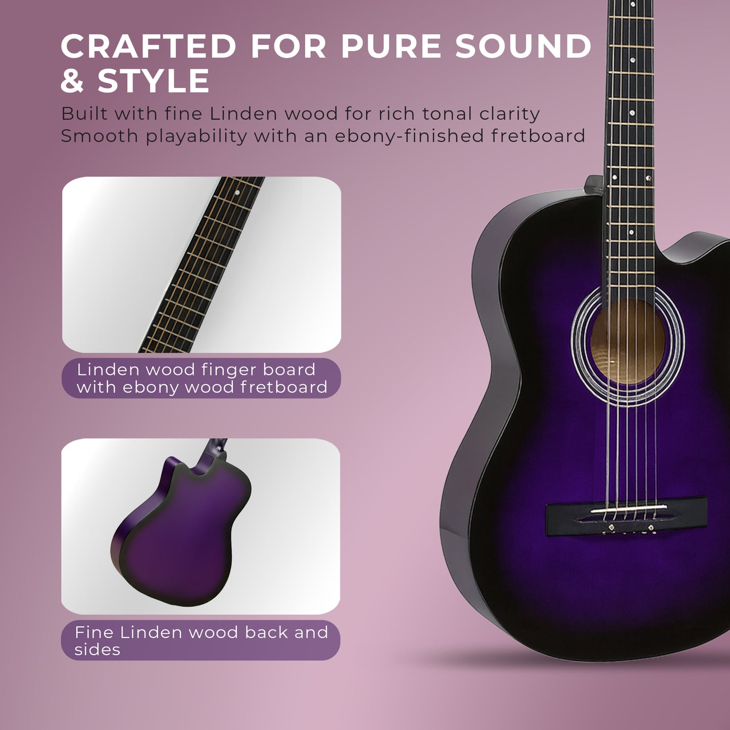 Intern INT-38C | 38" Acoustic Guitar Kit - Violet Matte Finish