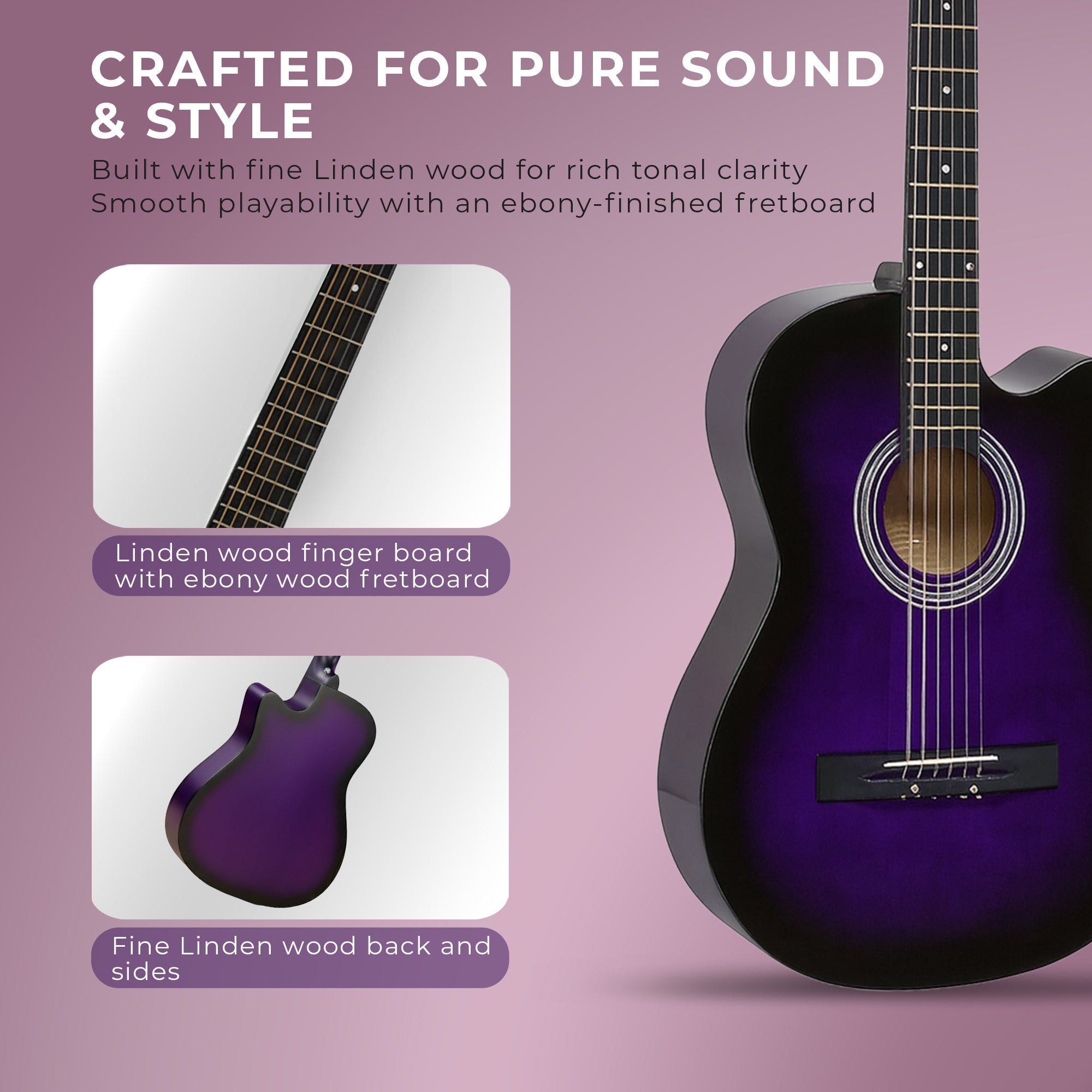Intern INT-38C-VTS | 38" Acoustic Guitar Kit - Violet Matte Finish