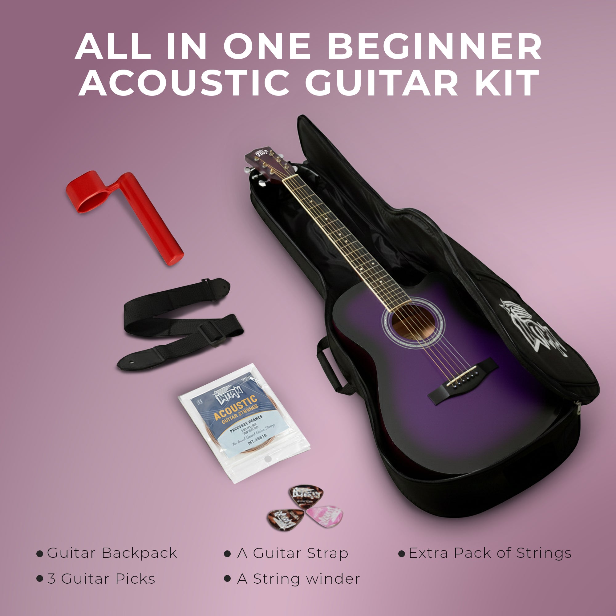 Intern INT-38C-VTS | 38" Acoustic Guitar Kit - Violet Matte Finish