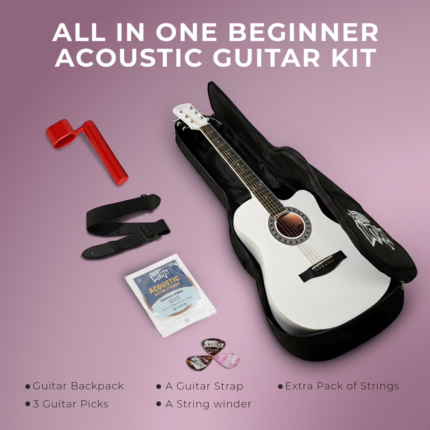 Intern INT-38C | 38" Acoustic Guitar Kit - White Matte Finish