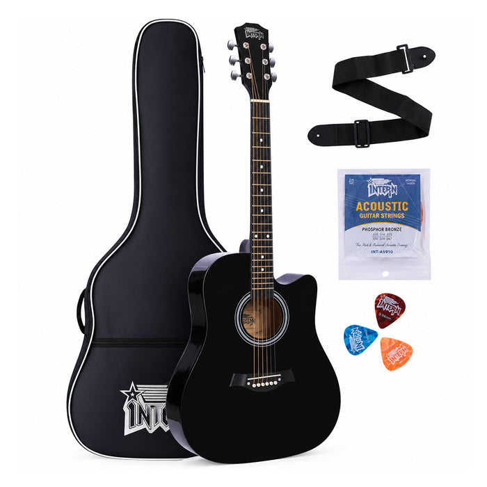 INTERN 41 Inch Acoustic Cutaway Guitar with Truss Rod, Gig Bag, Strap, Picks & Extra Strings – Black