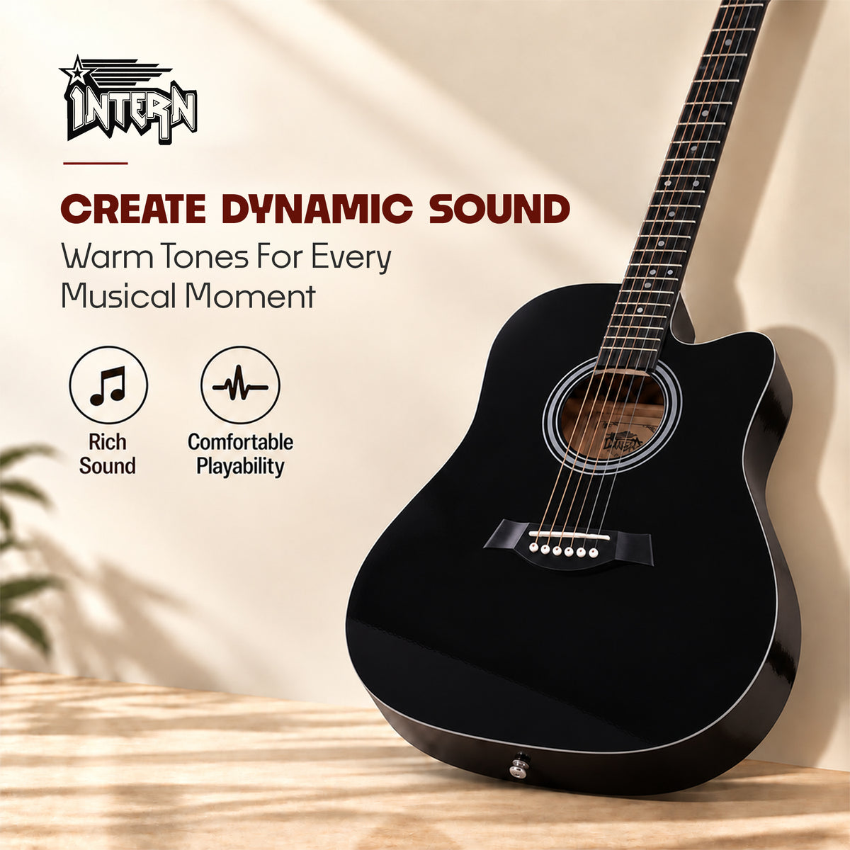 INTERN 41 Inch Acoustic Cutaway Guitar with Truss Rod, Gig Bag, Strap, Picks & Extra Strings – Black