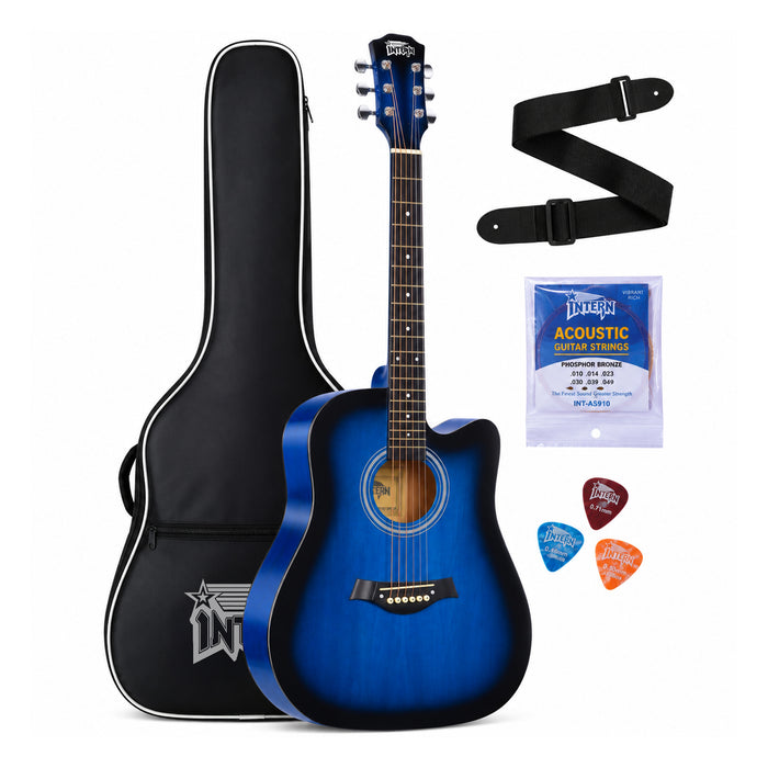 INTERN 41 Inch Acoustic Cutaway Guitar with Truss Rod, Gig Bag, Strap, Picks & Extra Strings – Blue