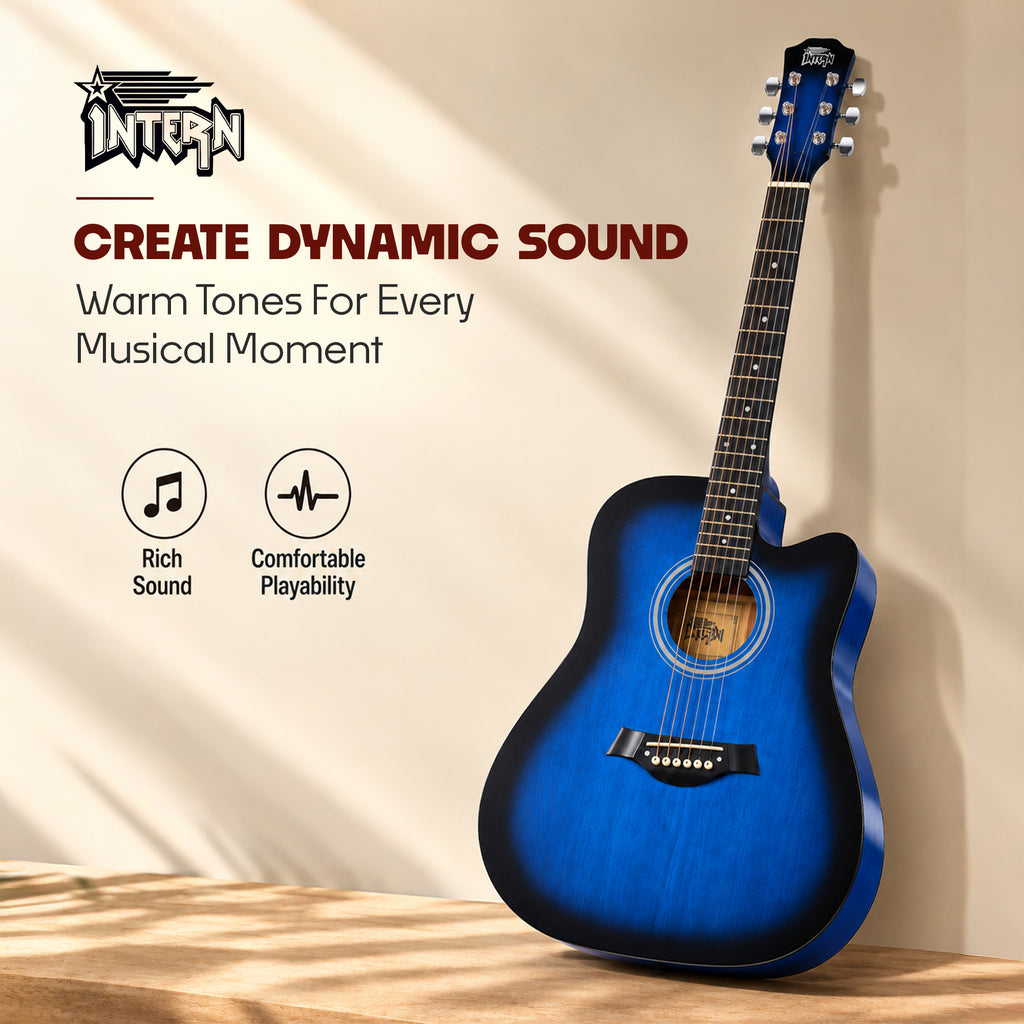 INTERN 41 Inch Acoustic Cutaway Guitar with Truss Rod, Gig Bag, Strap, Picks & Extra Strings – Blue