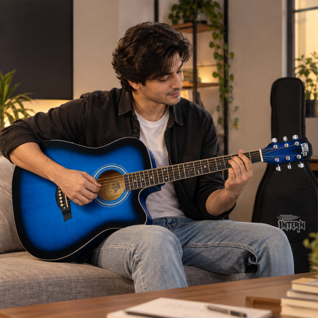 INTERN 41 Inch Acoustic Cutaway Guitar with Truss Rod, Gig Bag, Strap, Picks & Extra Strings – Blue