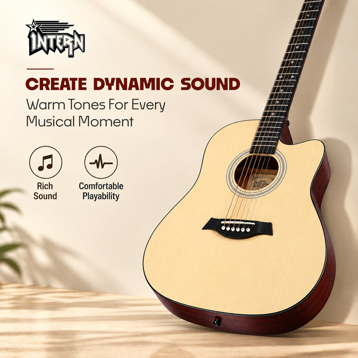 INTERN 41 Inch Acoustic Cutaway Guitar with Truss Rod, Gig Bag, Strap, Picks & Extra Strings – Natural