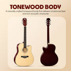INTERN 41 Inch Acoustic Cutaway Guitar with Truss Rod, Gig Bag, Strap, Picks & Extra Strings – Natural