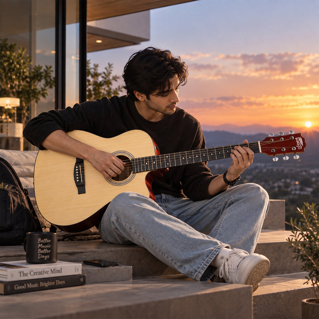 INTERN 41 Inch Acoustic Cutaway Guitar with Truss Rod, Gig Bag, Strap, Picks & Extra Strings – Natural