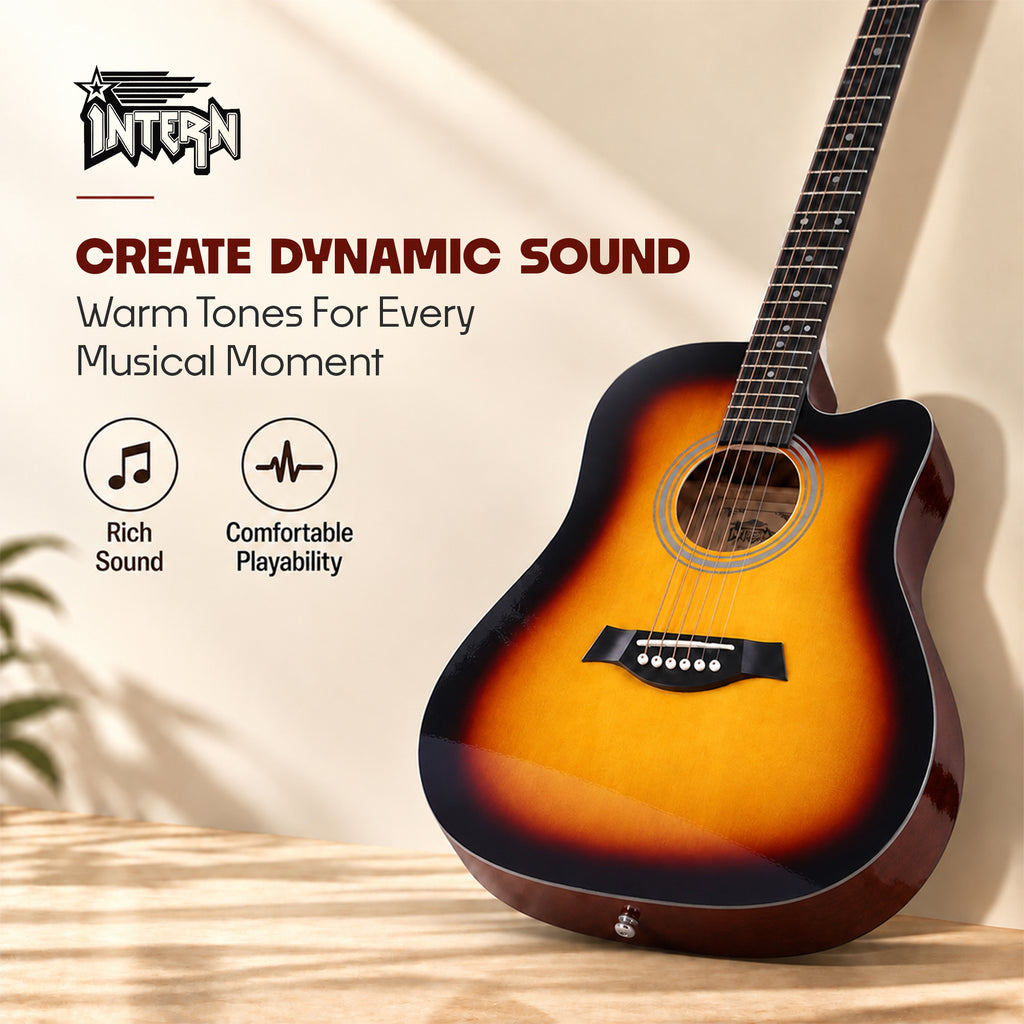 INTERN 41 Inch Acoustic Cutaway Guitar with Truss Rod, Gig Bag, Strap, Picks & Extra Strings – Sunbrust