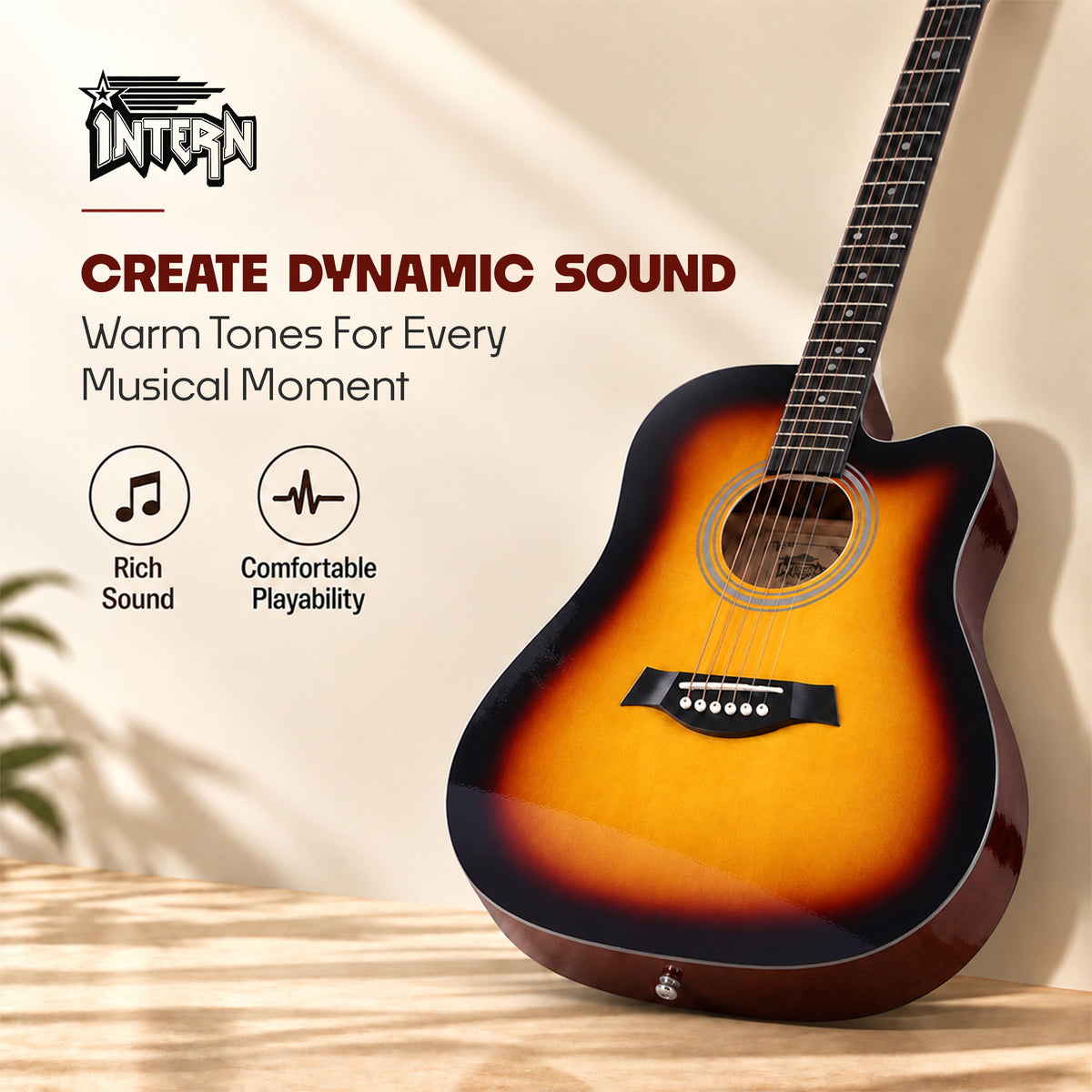 INTERN 41 Inch Acoustic Cutaway Guitar with Truss Rod, Gig Bag, Strap, Picks & Extra Strings – Sunbrust