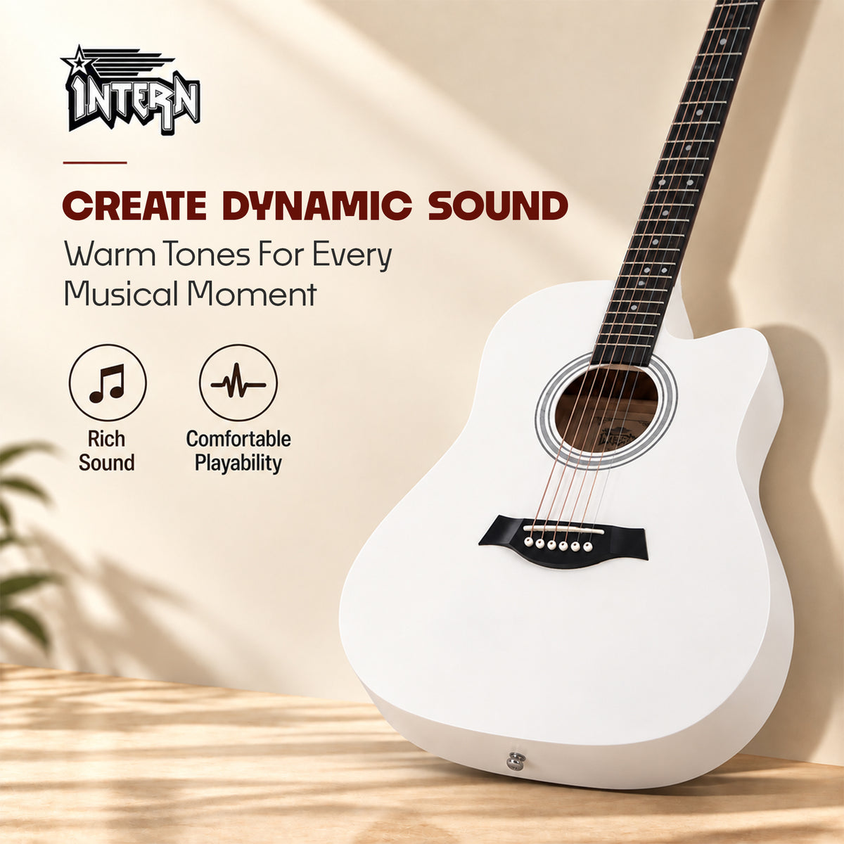 INTERN 41 Inch Acoustic Cutaway Guitar with Truss Rod, Gig Bag, Strap, Picks & Extra Strings – White