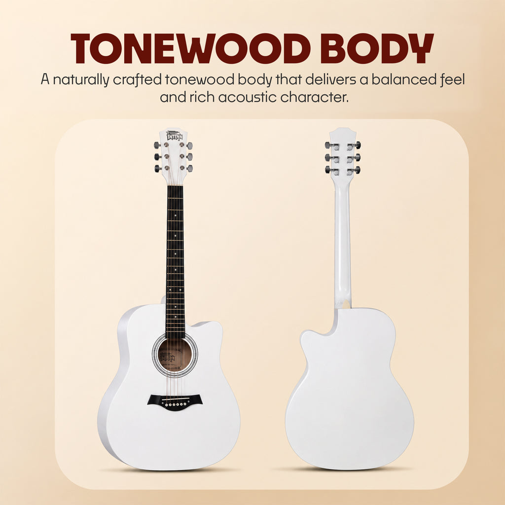 INTERN 41 Inch Acoustic Cutaway Guitar with Truss Rod, Gig Bag, Strap, Picks & Extra Strings – White