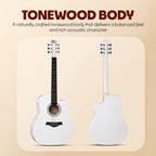 INTERN 41 Inch Acoustic Cutaway Guitar with Truss Rod, Gig Bag, Strap, Picks & Extra Strings – White