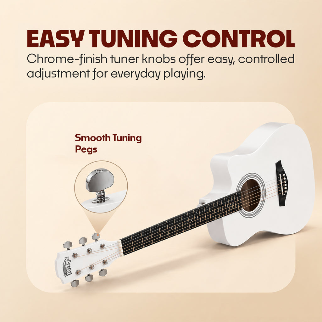 INTERN 41 Inch Acoustic Cutaway Guitar with Truss Rod, Gig Bag, Strap, Picks & Extra Strings – White