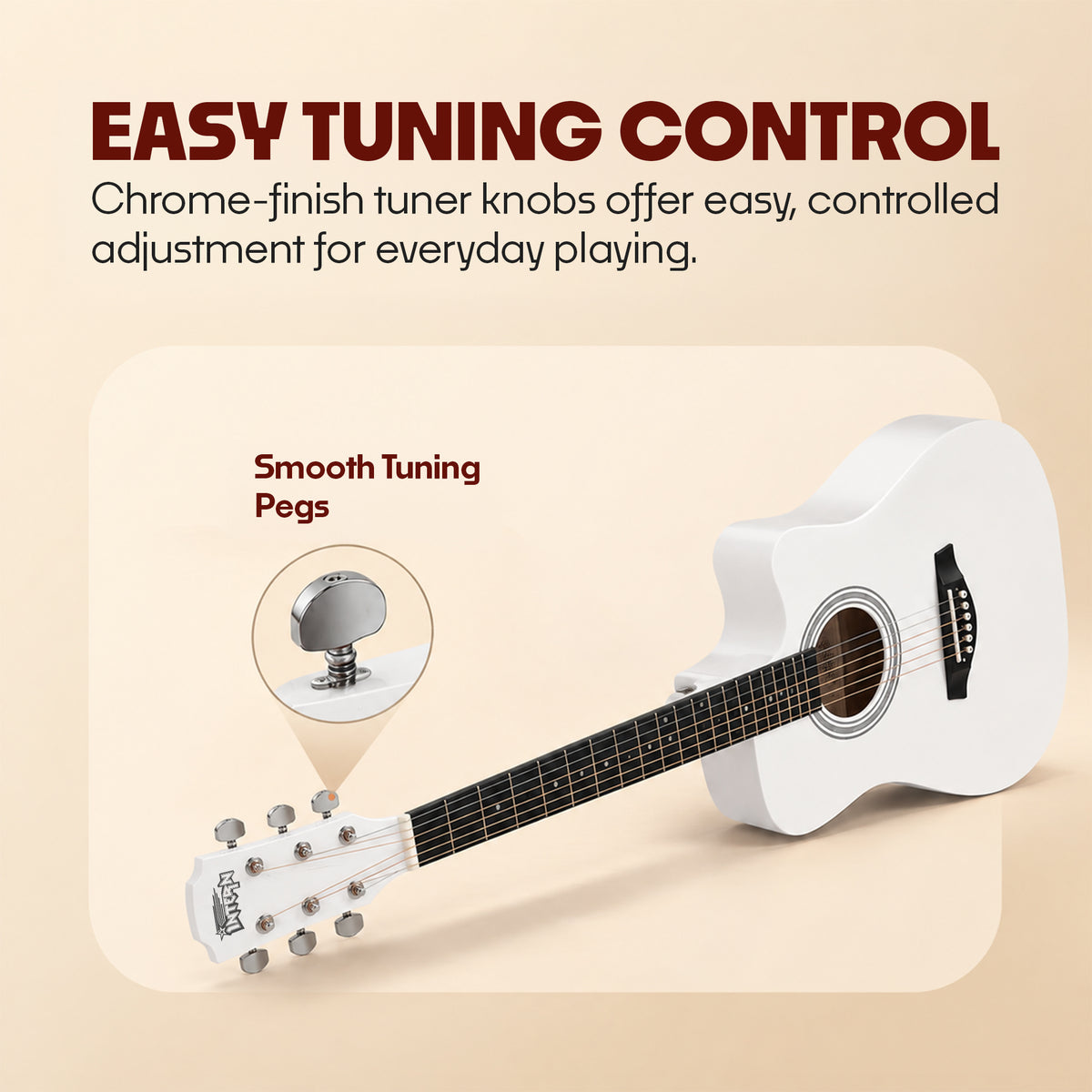 INTERN 41 Inch Acoustic Cutaway Guitar with Truss Rod, Gig Bag, Strap, Picks & Extra Strings – White