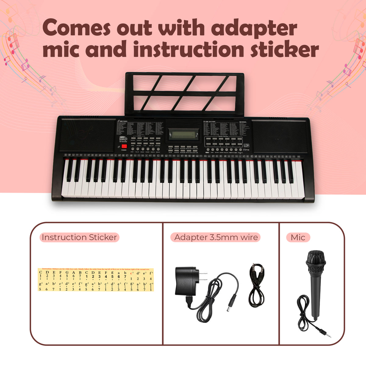 Intern 61-Key Digital Keyboard Piano with Mic and Power Adapter