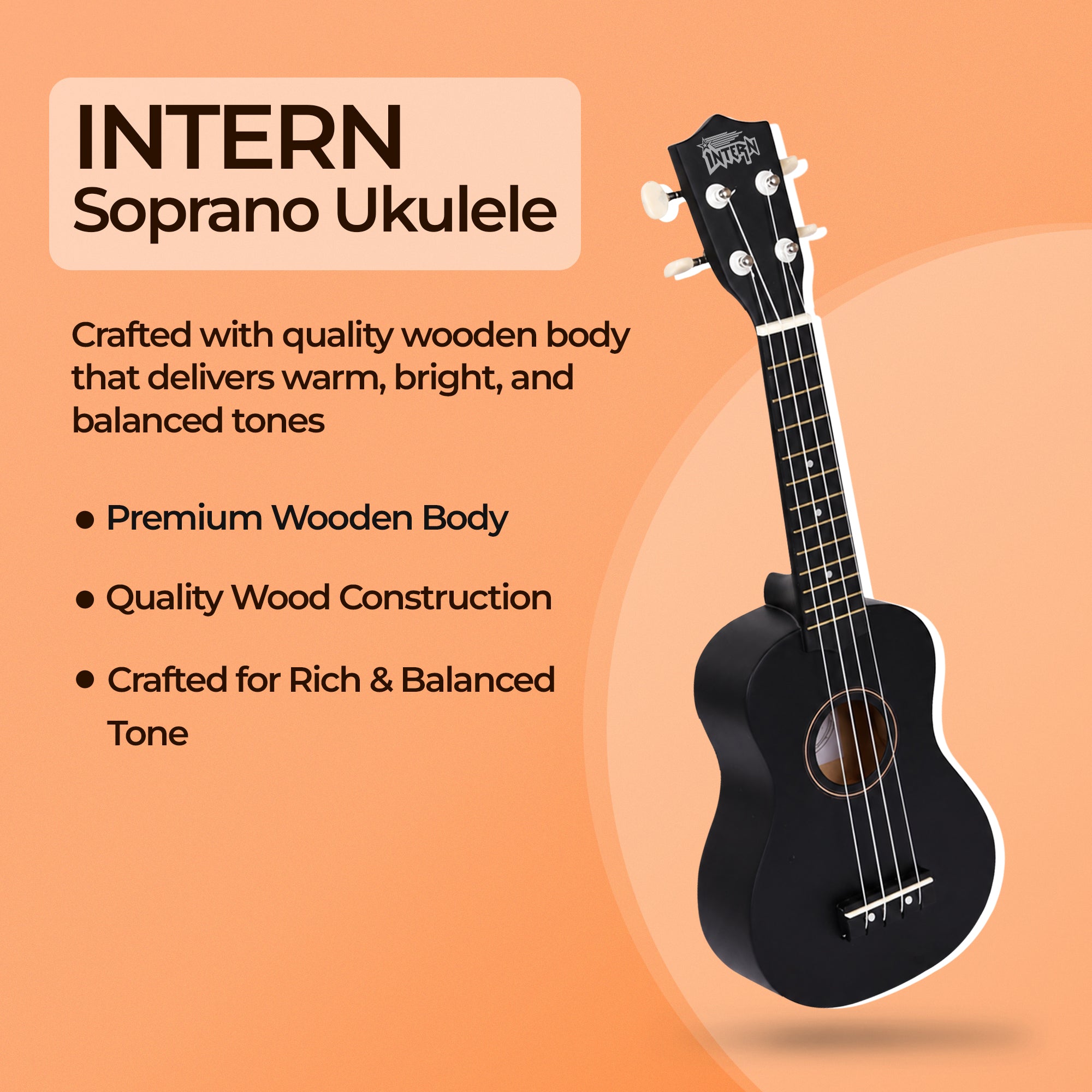Intern 21 Inch Soprano Ukulele with Bag
